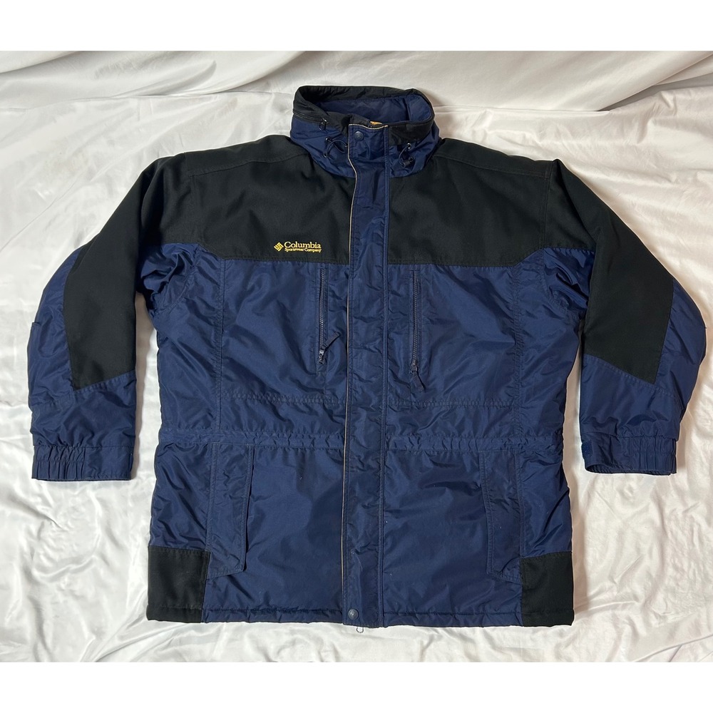 Columbia Sportswear Navy Blue Black Fleece Lined Hooded Winter Ski Parka Mens XL